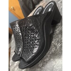 Romika Womens Mokassetta 326 Black Leather Heeled Sandals Slides Cut Outs 42/11